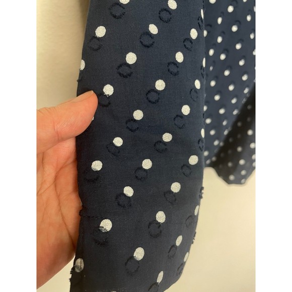 J.Crew Sz 6 Polka Dot Cold Shoulder Top Blue White Ruffle Tiered Cotton Textured - Picture 8 of 13